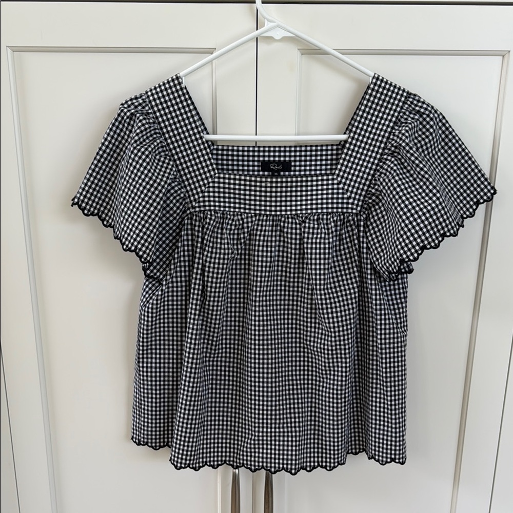 Rails Black and White Ruffled Puff Sleeve Blouse